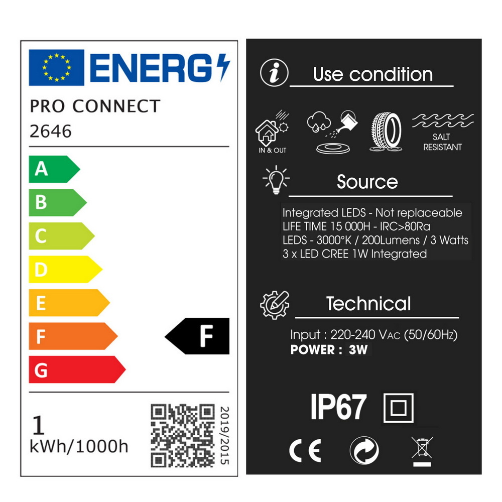 [2646] 2646 - Inbouw betonlamp Ø 52mm 3W - overrijdbaar 3000°K