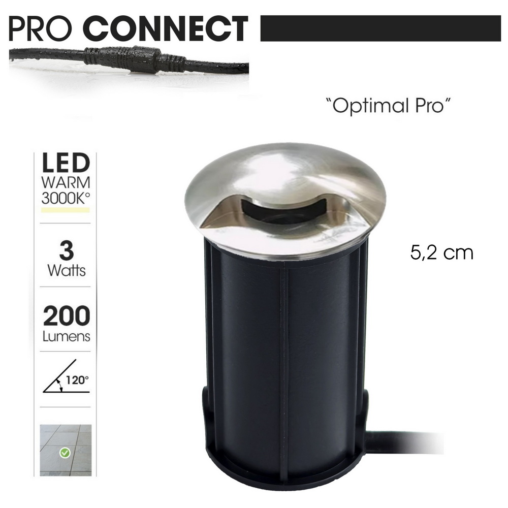 [2646-D401] 2646-D401 - Faretto da incasso in cemento Ø 52mm 3W 3000°K - Top INOX 1 finestra