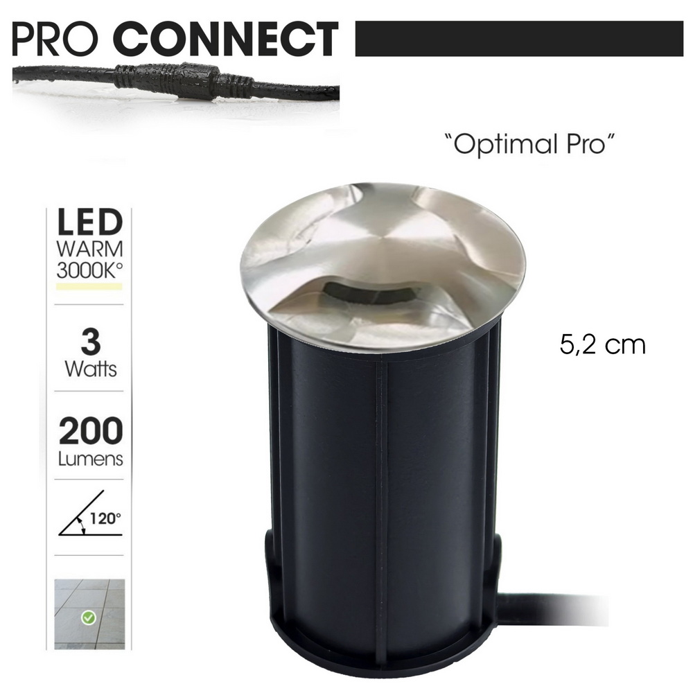 [2646-D403] 2646-D403 - Faretto da incasso in cemento Ø 52mm 3W 3000°K - Top INOX 3 finestre