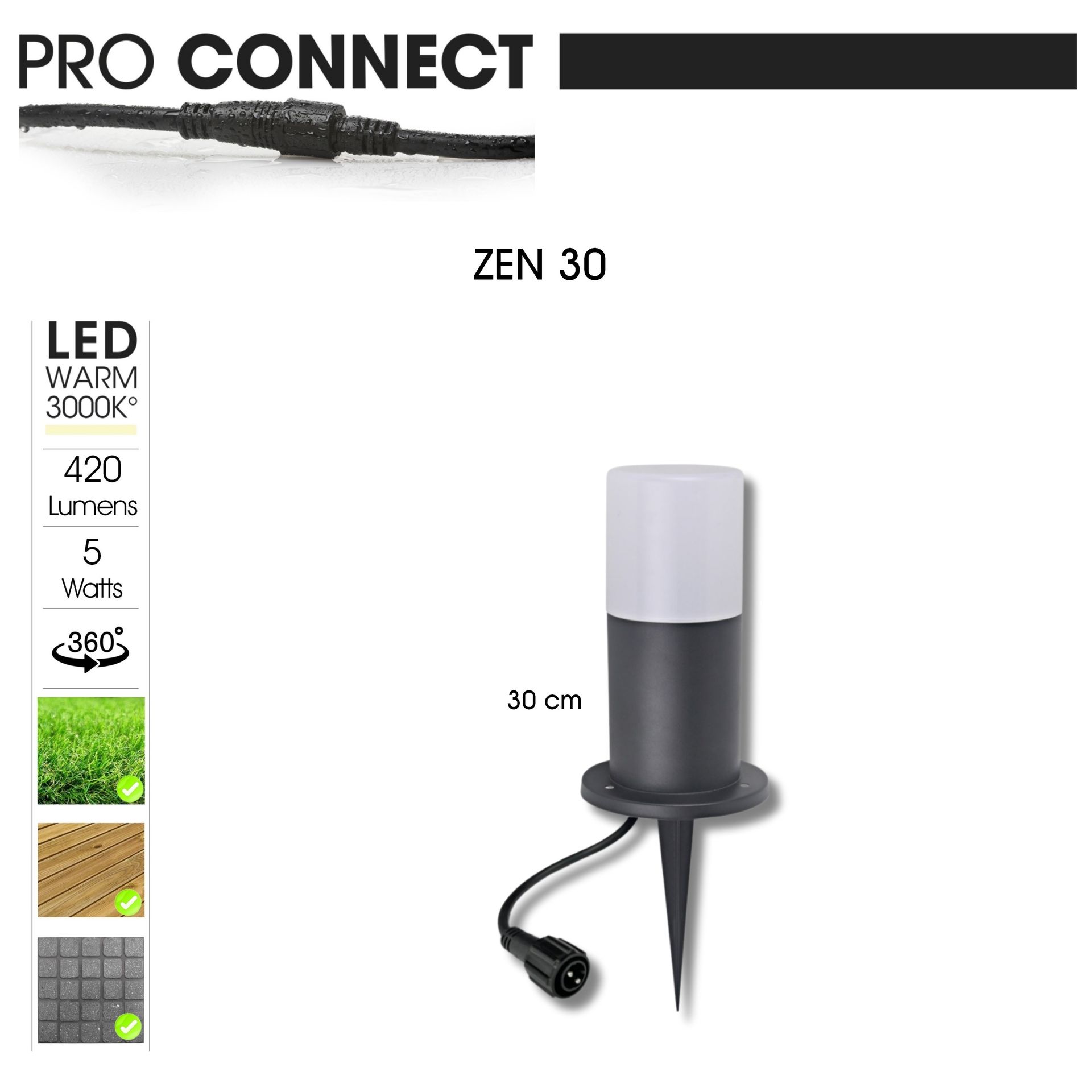 [4222] 4222 - Borne Noire ZEN, Ø 8,4cm + Piquet Ht 30cm