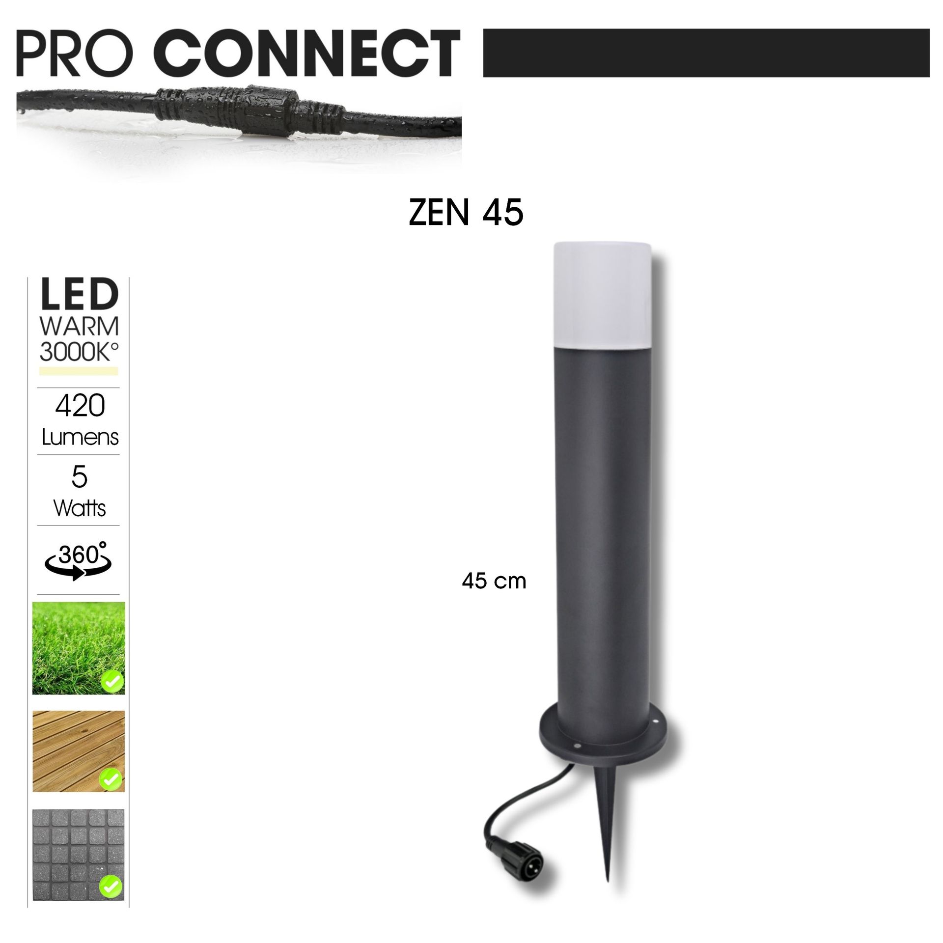 [4223] 4223 - Borne Noire ZEN, Ø 8,4cm + Piquet Ht 45cm