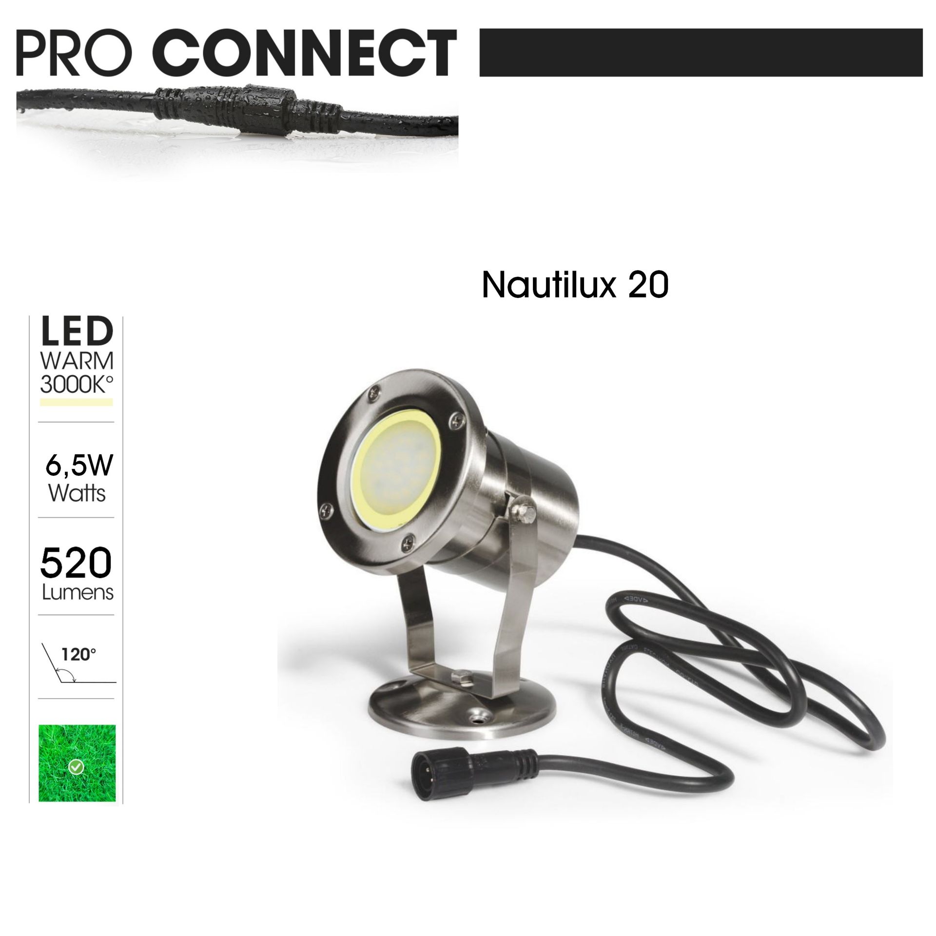 [3476] 3476 - NAUTILUX 20 Tauchscheinwerfer – Edelstahl IP68 (2 m) – 6,5 W