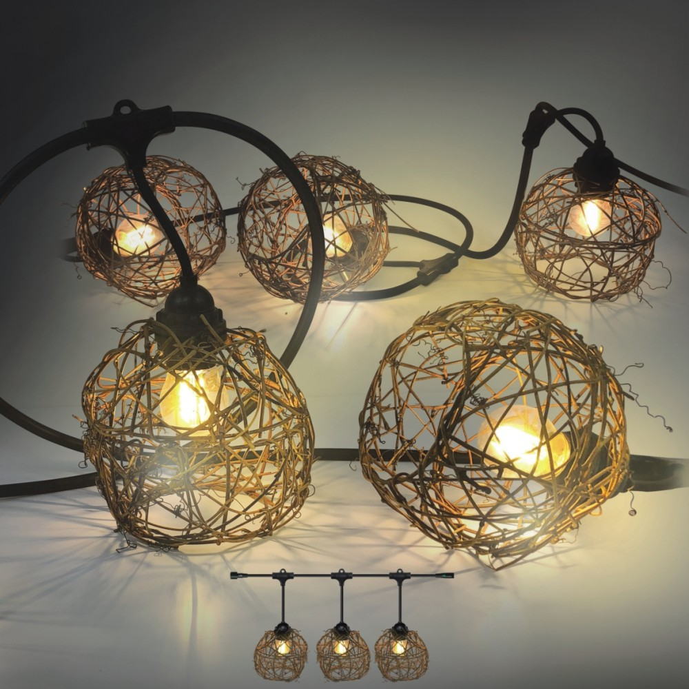 [8606-33-60L] 8606-33-60L - Guirlande 6m 8xE27 Rattan Ball