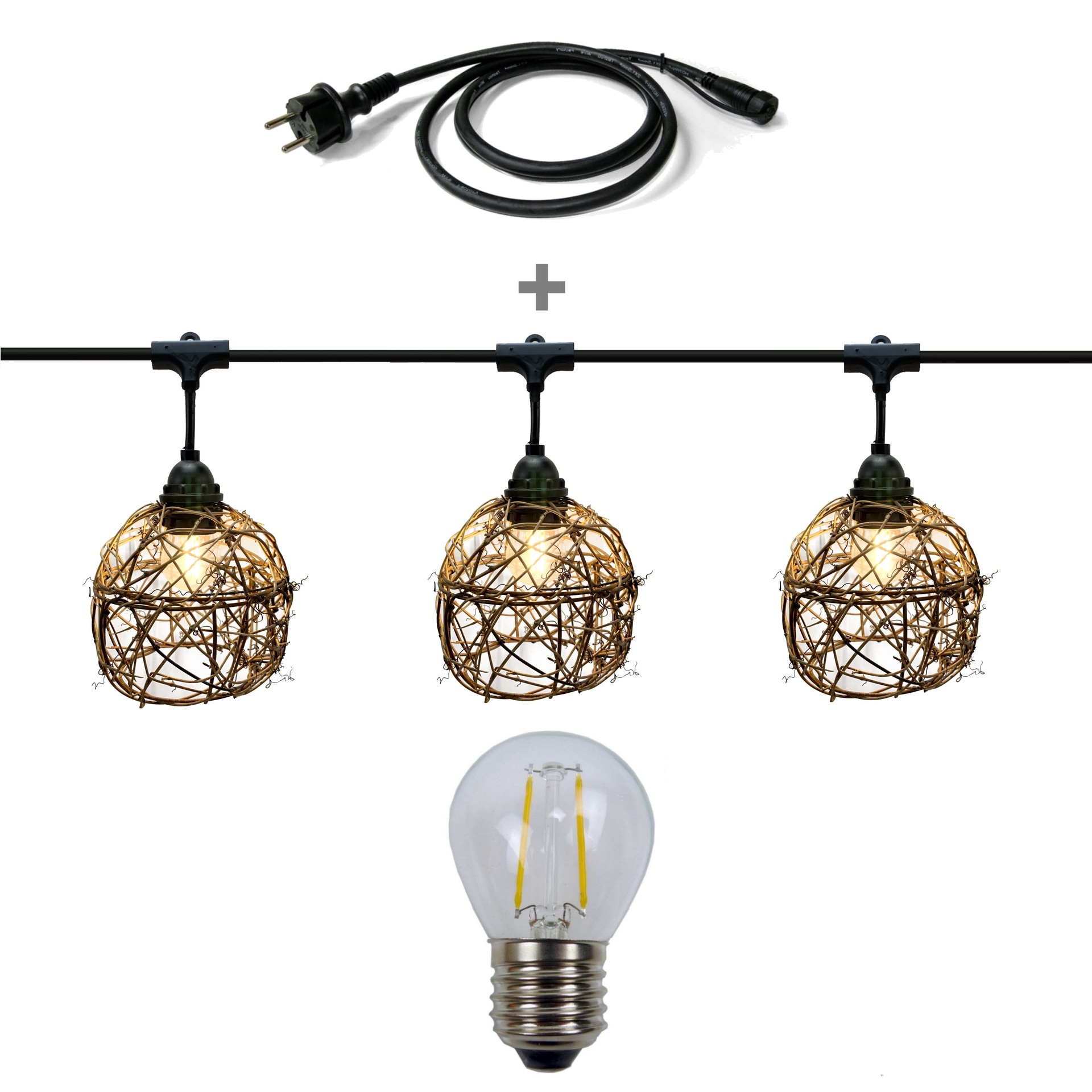 [8606-33-60L-P] 8606-33-60L-P - Guirlande 6m 8xE27 Rattan Ball + prise