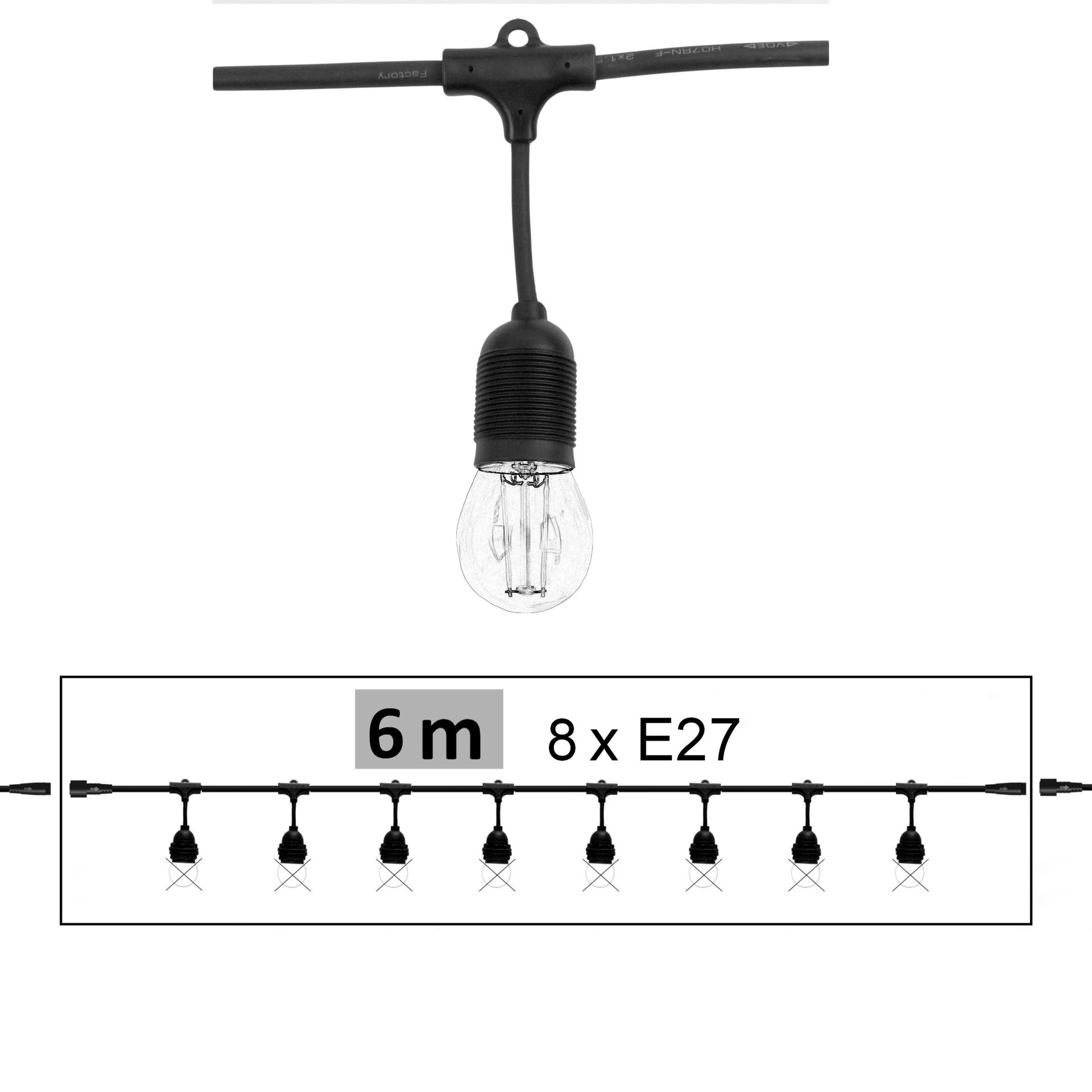 [8606-G42] 8606-G42 - Guirl. 6m 8xE27/G45 Fil 3000K