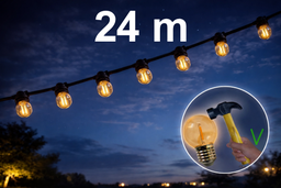 [8524-G11] Guirlande 24m TEMPEST (Ampoules Incassables) 48xE27/G45 LED 1W - 1700K