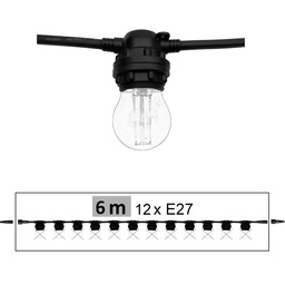 [G506] Guirlande 6,0 m - 12xE27, Raccordable jusqu'à 300m (Vendu sans ampoules)