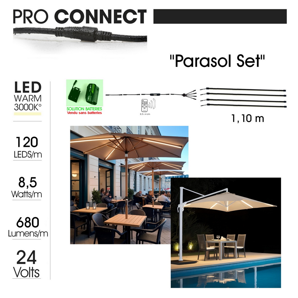 [1014 B] 1014 - Kit Parasol : 4 Bandeau Lumineux Silicone -1cm x 1,15 m + Telc. (copie)
