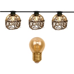 [8506-G33-60L] Guirlande 6m ROTIN NATUREL (Ampoules Antic) 12xE27/G45 LED 2W - 1700K