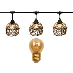[8606-G33-60L] Guirlande 6m ROTIN NATUREL (Ampoules Antic) 8xE27 LED 2W -1700K + prise (copie)