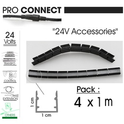 [F640] Profil Alu Noir Flex(+&-) pour Bandeaux Led (4x1m+Jonctions)