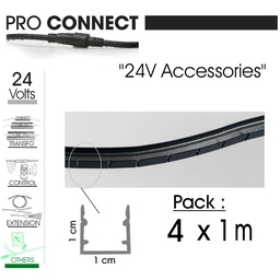 [F630] Profil Alu Noir Curv(R&L) pour Bandeaux Led (4x1m+Jonctions)